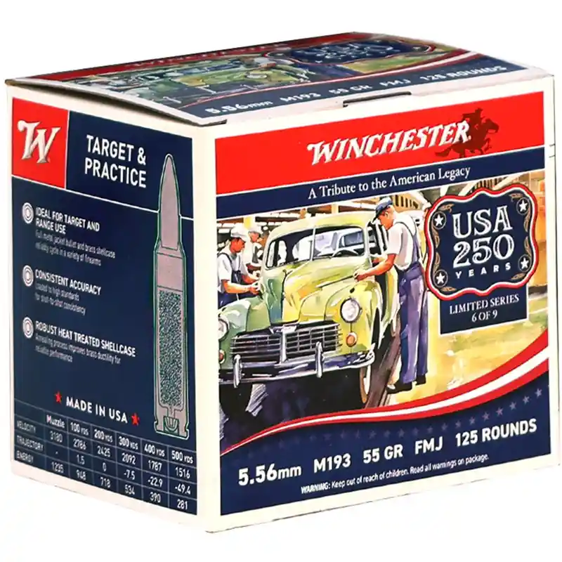 Winchester USA Anniversary Edition Value Pack 3,180 fps 5.56mm NATO M193 55 Grain Full Metal Jacket Rifle Ammunition