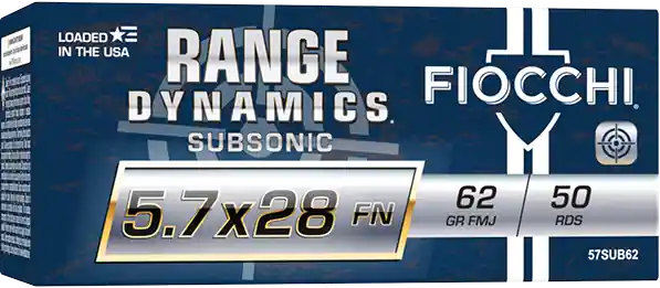 Fiocchi Range Dynamics 1,050 fps 5.7x28 FN 62 Grain Full Metal Jacket Handgun Ammunition