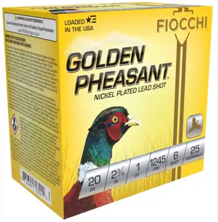 Fiocchi Golden Pheasant 1545fps 20 Gauge 2-3/4" 1oz 6 Nickel Plated Lead Shot Shotgun Ammunition