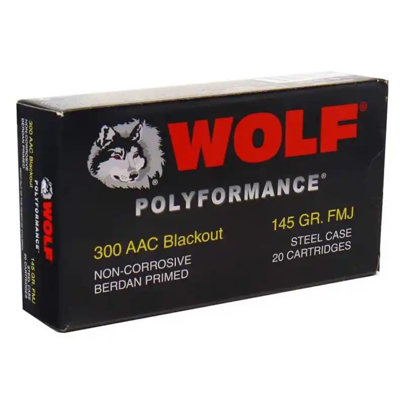 Wolf Polyformance 1,985 fps 300 AAC Blackout 145 Grain Full Metal Jacket Rifle Ammunition