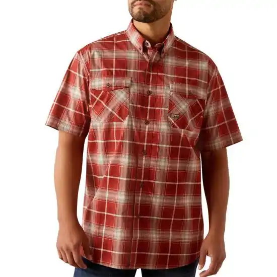 Rebar Distress Short Sleeve Work Shirt in Chili Oil by Ariat