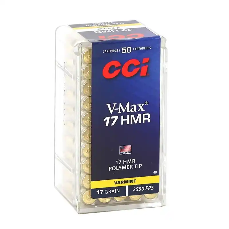 CCI 2,550 fps 17 Hornady Magnum Rimfire 17 Grain V Max Varmint Polymer Tip Rimfire Ammunition