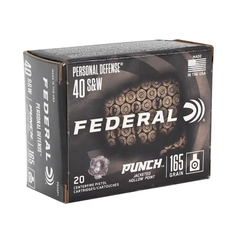 Federal Premium Personal Defense Punch 1,130 fps 40 Smith & Wesson 165 Grain Jacketed Hollow Point Handgun Ammunition