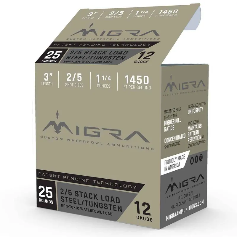 Migra Custom Waterfowl 1,450 fps 20 Gauge 3" 1 oz 2 & 5 Steel and Tungsten Shot Shotgun Ammunition