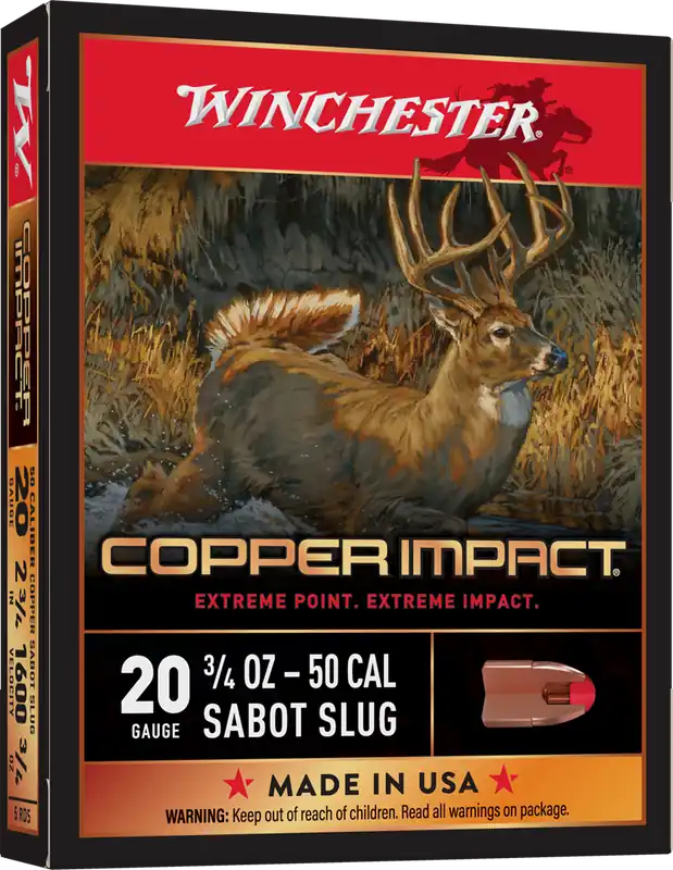 Winchester 20 Gauge 2-3/4 Inch Copper Impact Sabot Slug Shotgun Ammunition