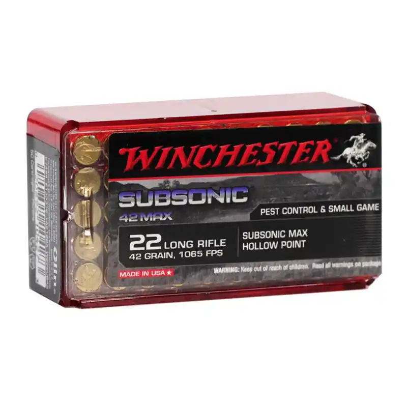 Winchester Subsonic 1,065 fps 42 Max 22 Long Rifle 42 Grain Hollow Point Rimfire Ammunition