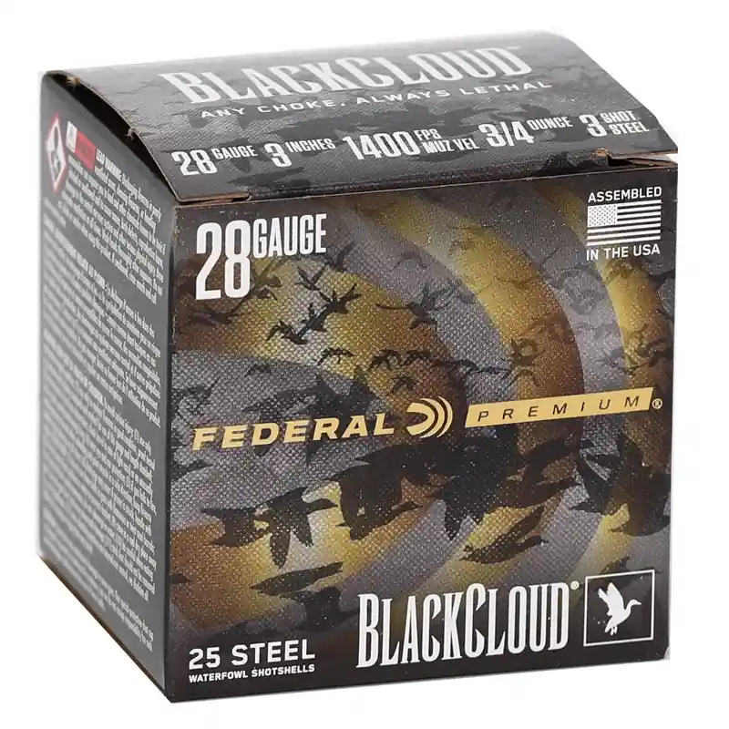 Federal Premium Black Cloud 1,400 fps 28 Gauge 3" 3/4 oz 3 Steel Shot Shotgun Ammunition