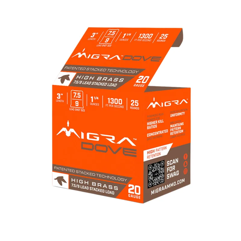 Migra Dove 1,300 fps 20 Gauge 3" 1-1/4 oz. 7-1/2&9 Lead Shot Shotgun Ammunition