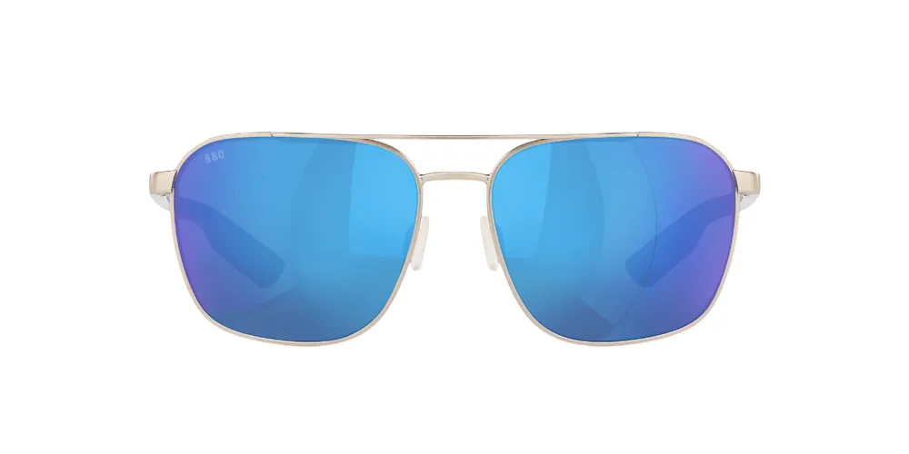 Wader Sunglasses with Brushed Silver Frames and Blue Mirror Polarized Glass Lenses by Costa Del Mar