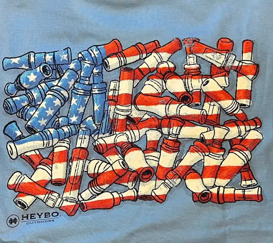 Duck Call Flag Short Sleeve Tee Shirt in Cover Blue by Heybo