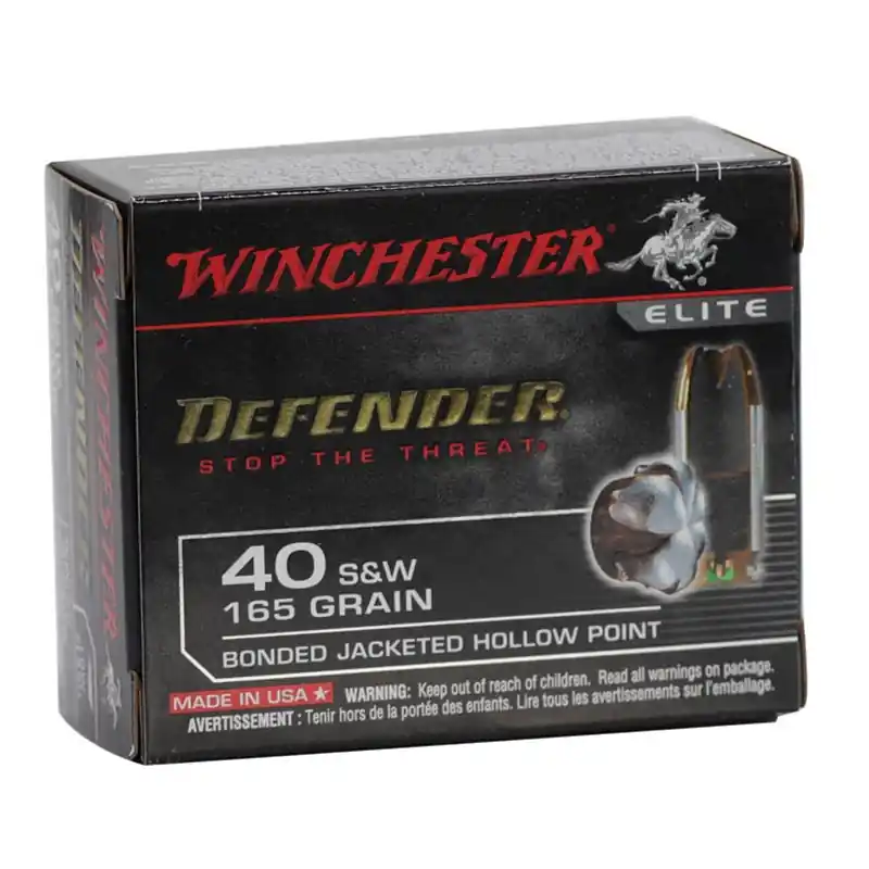 Winchester Defender 1,140 fps 40 Smith & Wesson 165 Grain Bonded Jacketed Hollow Point Handgun Ammunition