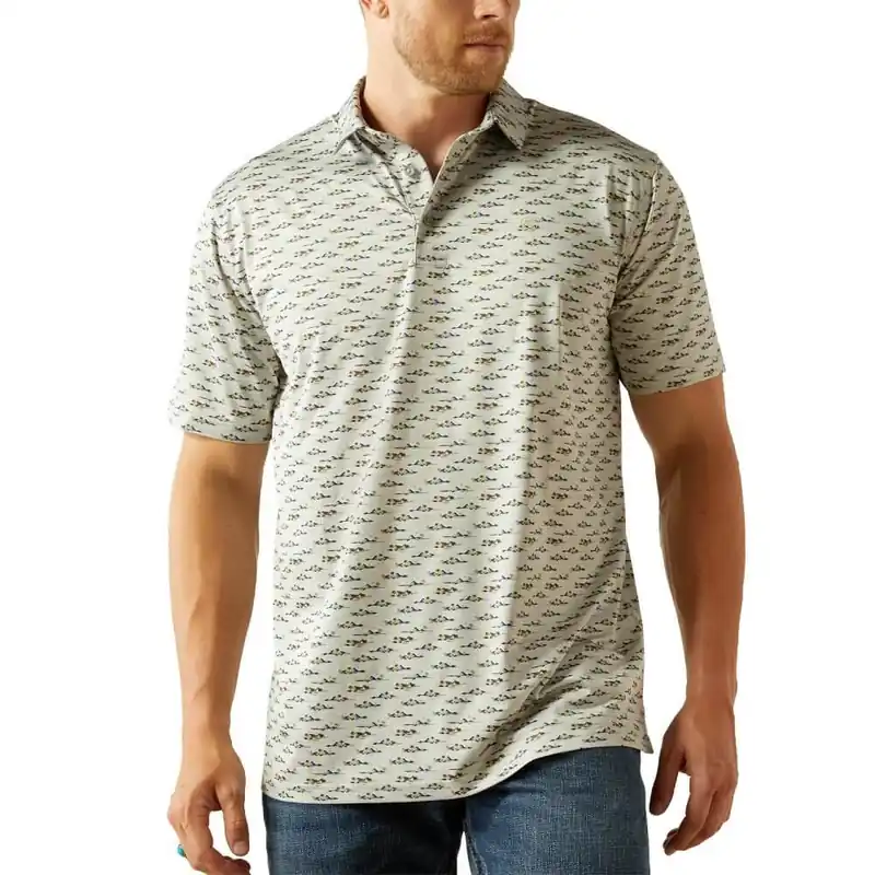 Charger 2.0 Printed Short Sleeve Polo Grey Shirt by Ariat