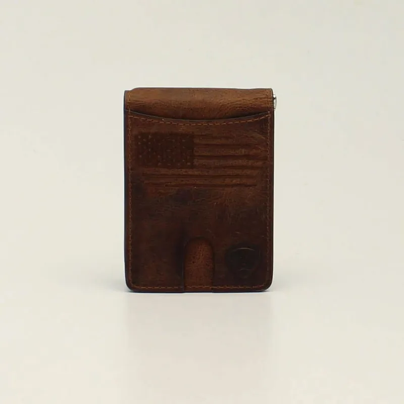 Brown USA Flag Bifold Money Clip by Ariat