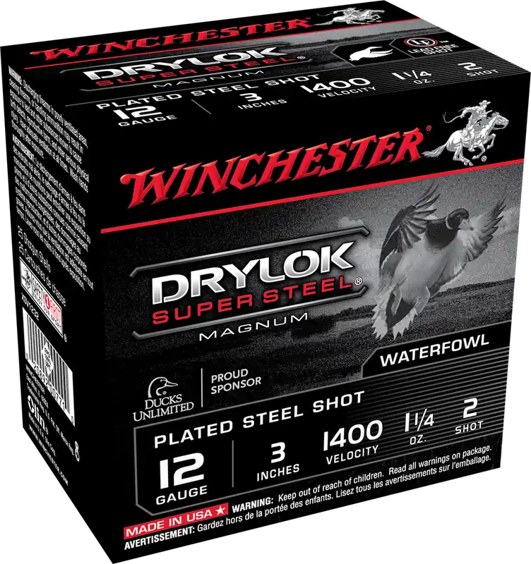 Winchester Drylock 12 Guage 1400fps 3" 1-1/4oz 2 Steel Shot Shotgun Ammunition