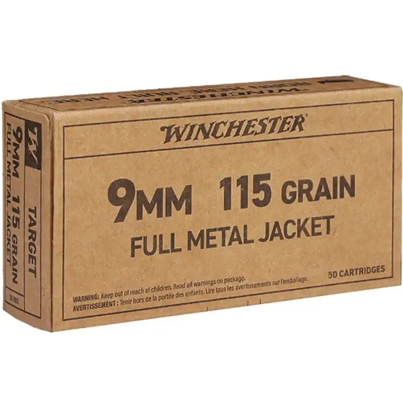 Winchester Service Grade 1,315 fps 9mm Luger 115 Full Metal Jacket Flat Nose Handgun Ammunition