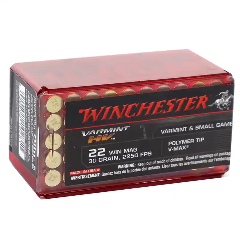 Winchester Varmint High Velocity 2,250 fps 22 Winchester Magnum 30 Grain V-Max Rimfire Ammunition