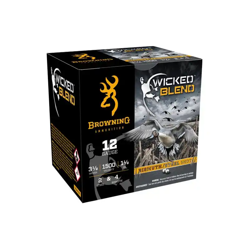 Browning Wicked Blend 1,500 fps 12 Gauge 3-1/2" 1-1/2 oz. 2 Steel & 4 Bismuth Shot Shotgun Ammunition