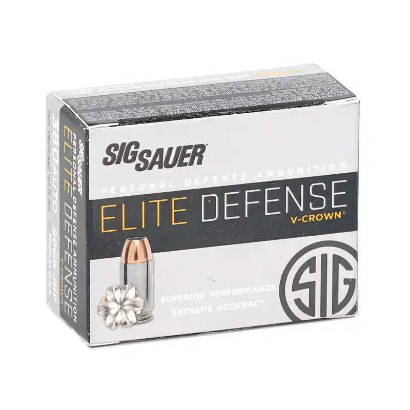 Sig Sauer Elite Performance 980 fps 380 ACP Auto 90 Grain V Crown Jacketed Hollow Point Handgun Ammunition