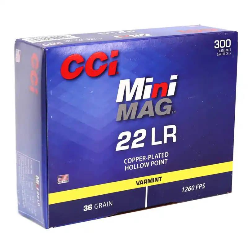 CCI Mini Mag 1,260 fps 22 Long Rifle 36 Grain Plated Lead Hollow Point Rimfire Ammunition