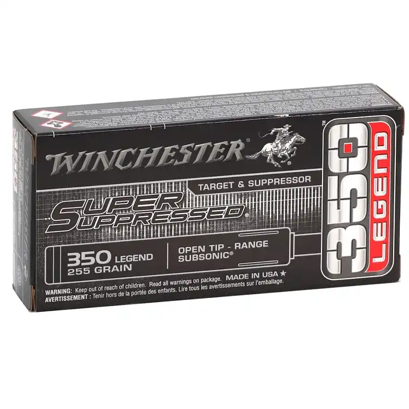 Winchester Super Suppressed 1,060 fps 350 Legend 255 Grain Full Metal Jacket Open Tip Range Subsonic Rifle Ammunition