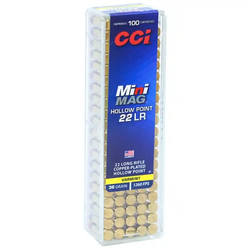 CCI Mini Mag 1,260 fps 22 Long Rifle 36 Grain Copper Plated Lead Hollow Point Rimfire Ammunition