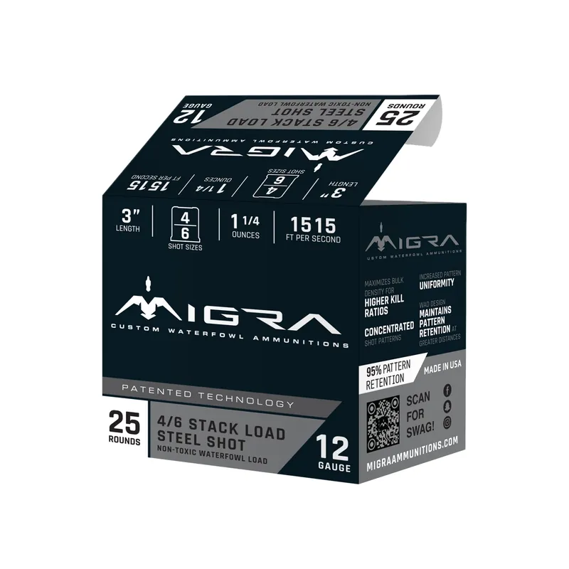 Migra Waterfowl 1,515 fps 12 Gauge 3" 1-1/4 oz. 4 & 6 Steel Shot Shotgun Ammunition
