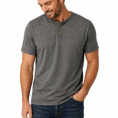 Men‘s Henley Short Sleeve Button Tee Shirt by Cowboy Country Club