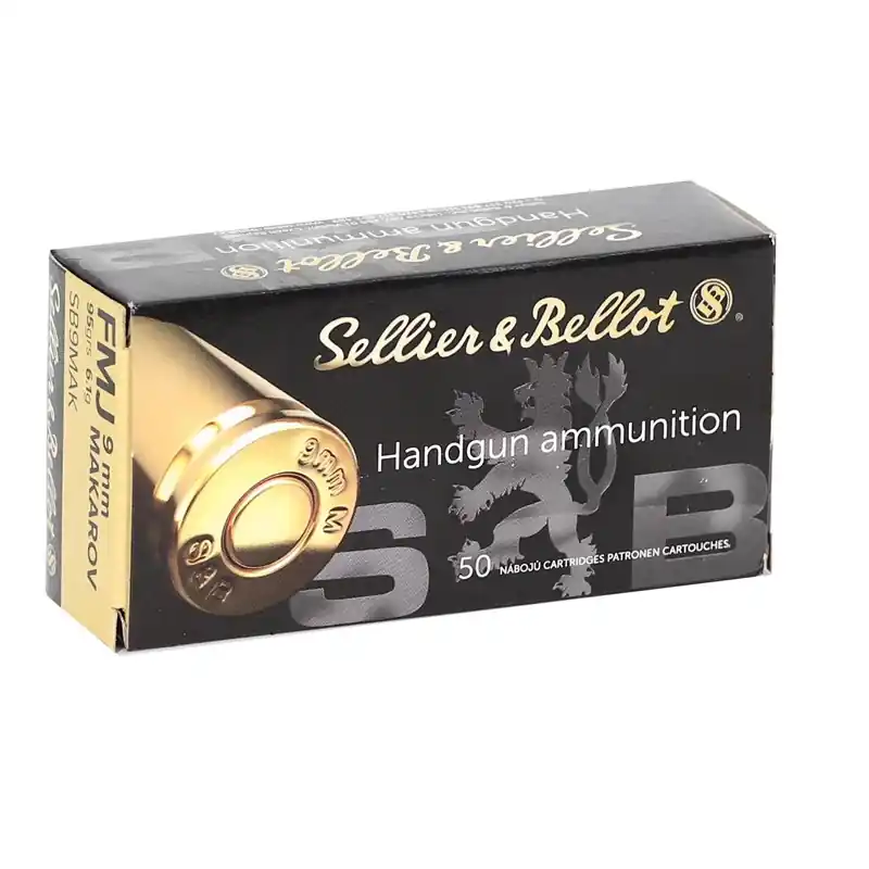 Sellier & Bellot 1,017 fps 9x18mm Makarov 95 Grain Full Metal Jacket Handgun Ammunition