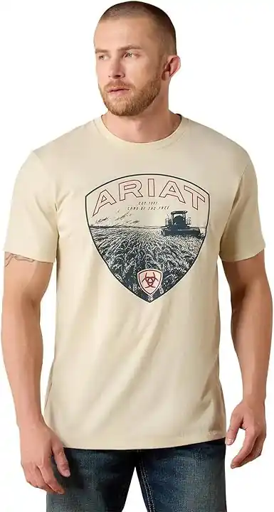 Land Of Free Farm Shield Short Sleeve Tee Shirt in Natural by Ariat