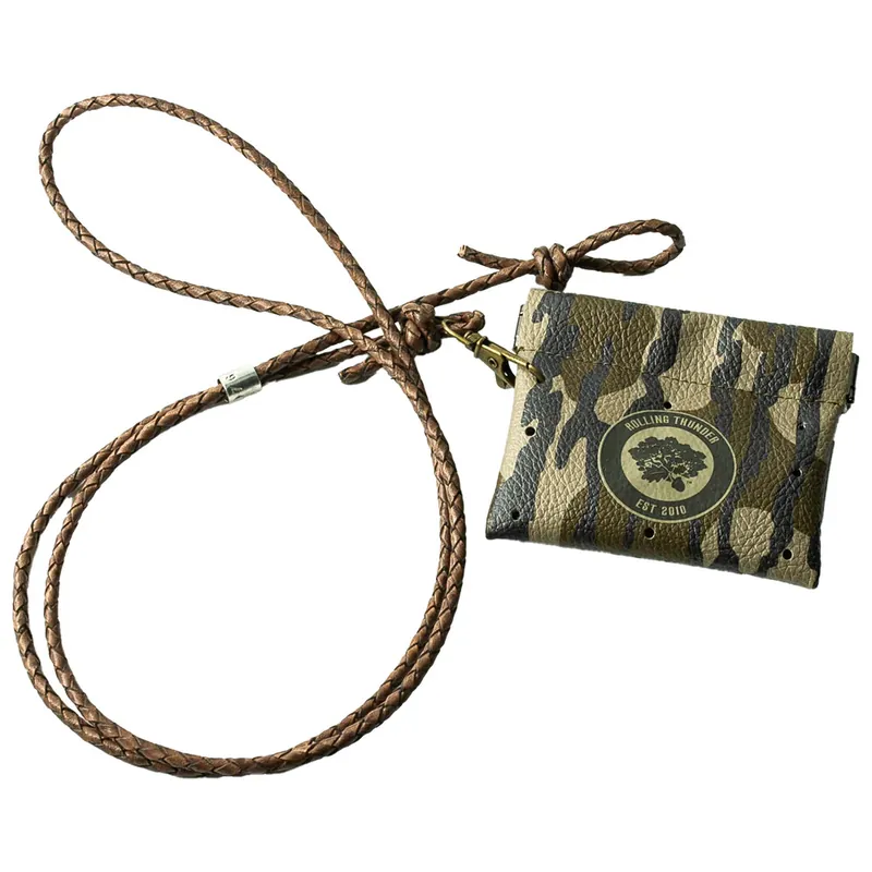 Mossy Oak Bottomland Leather Turkey Call Wallet with Lanyard by Rolling Thunder
