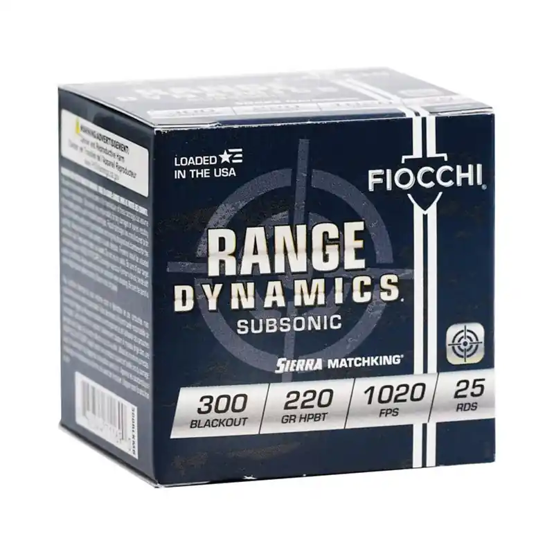 Fiocchi Range Dynamics 1,020 fps 300 AAC Blackout 220 Grain Sierra MatchKing Hollow Point Boat Tail Rifle Ammunition