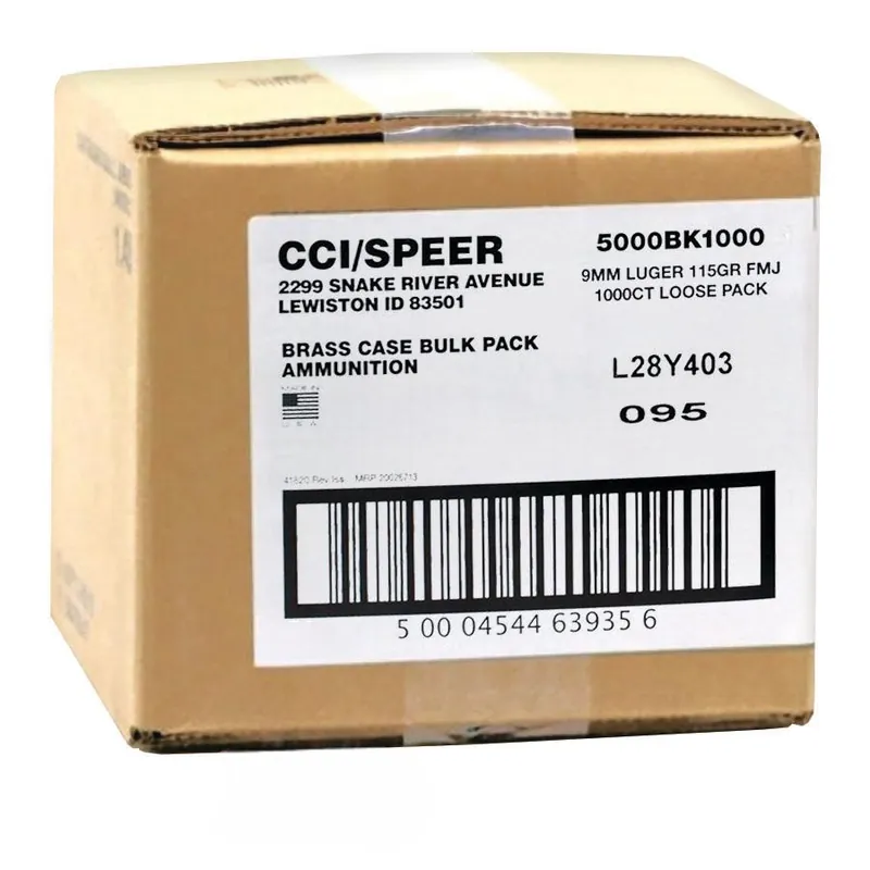CCI Blazer Brass 1,125 fps 9mm Luger 115 Grain Full Metal Jacket Handgun Ammunition
