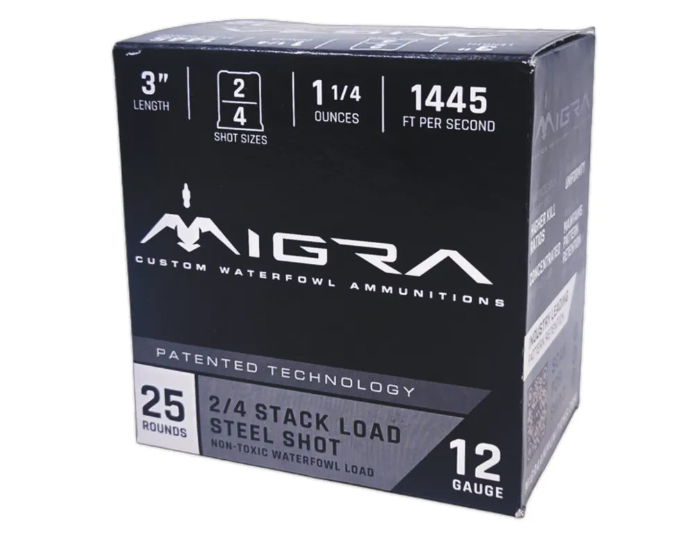 Migra Waterfowl 1,445 fps 12 Gauge 3" 1-1/4 oz 2 & 4 Steel Stacked Load Shotgun Ammunition