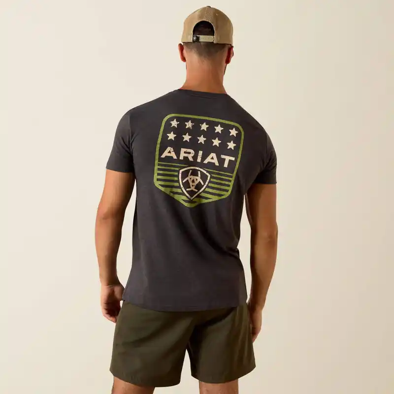 Stripe Patriotic Badge Short Sleeve Tee Shirt in Charcoal by Ariat