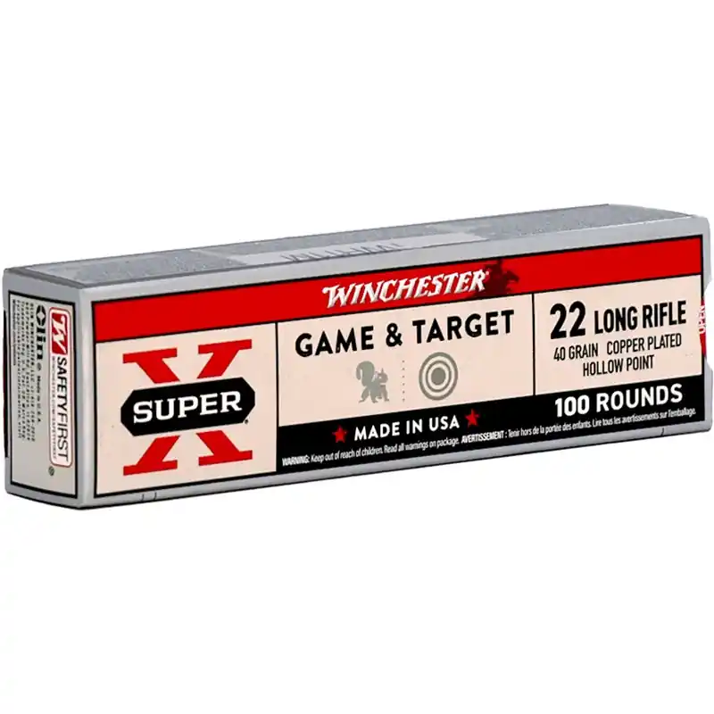 Winchester Super X 1,280 fps 22 Long Rifle 40 Grain Copper Power Point Hollow Point Rimfire Ammunition