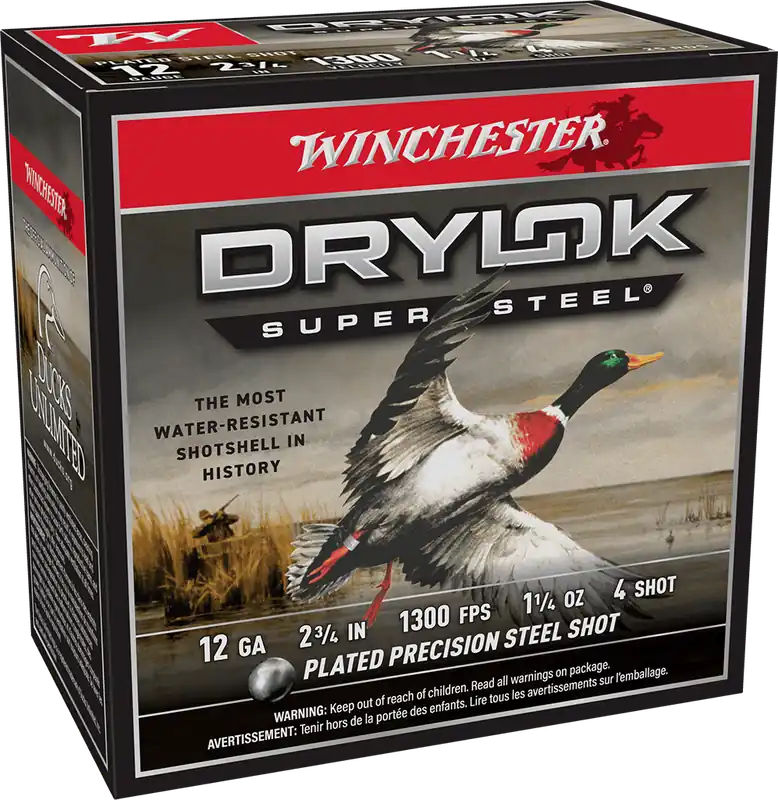 Winchester Drylok Super Steel 1300fps 12ga 2-3/4"1-1/4oz 4 Shot Waterfowl Shotgun Ammunition