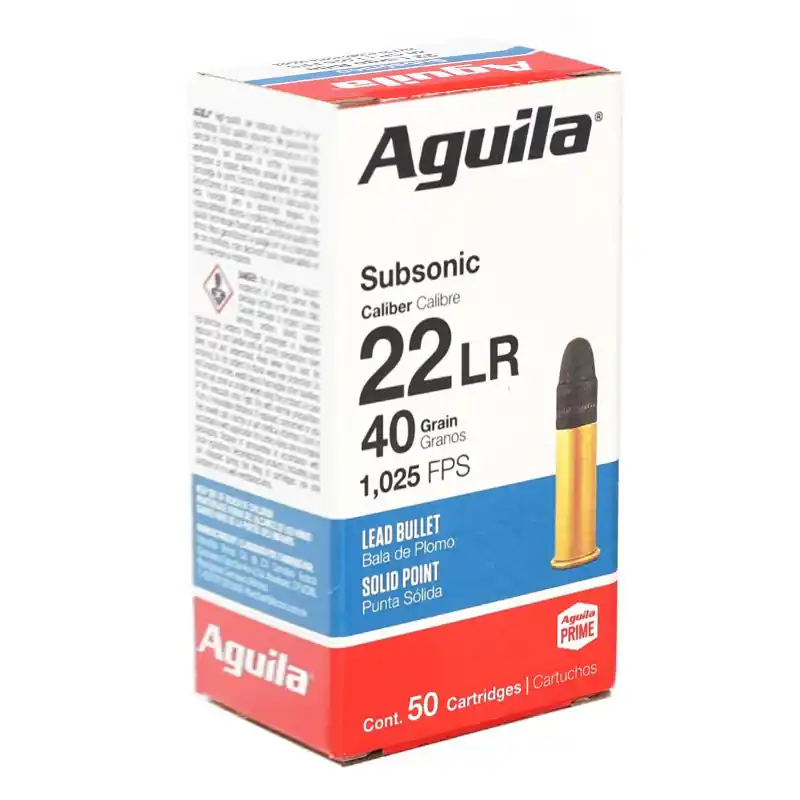 Aguila Subsonic 1,025 fps 22 Long Rifle 40 Grain Lead Solid Point Rimfire Ammunition