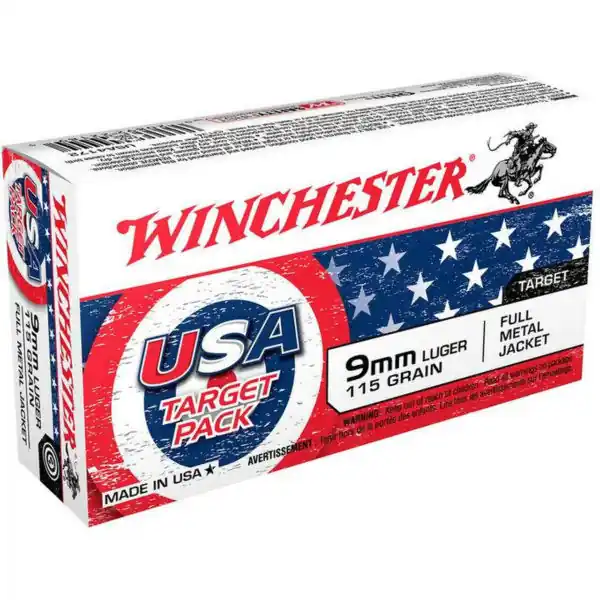 Winchester USA 200 Round Target Pack 1,190 fps 9mm Luger 115 Grain Full Metal Jacket Handgun Ammunition
