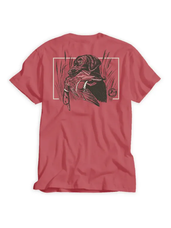 Youth Dog Holding Duck Graphic Short Sleeve Tee Shirt by Prairie Oaks