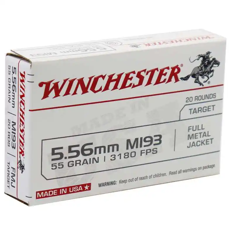 Winchester USA 3,180 fps 5.56mm NATO M193 55 Grain Full Metal Jacket Rifle Ammunition