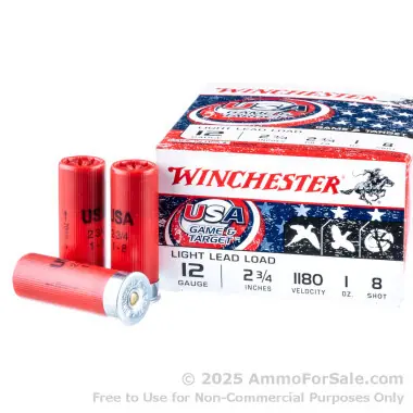 Winchester USA 1180fps 12 Gauge 2-3/4" 1oz 8 Shot Game & Target Shotgun Ammunition