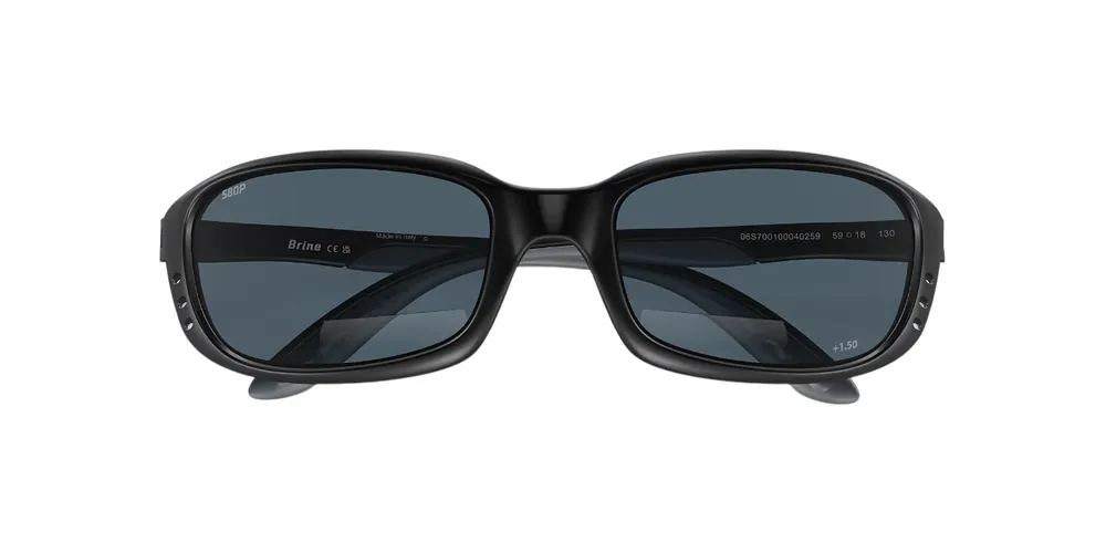 Brine Reader Sunglassses with Matte Black Frames and Gray Polarized Polycarbonate 1.50 Lenses by Costa Del Mar
