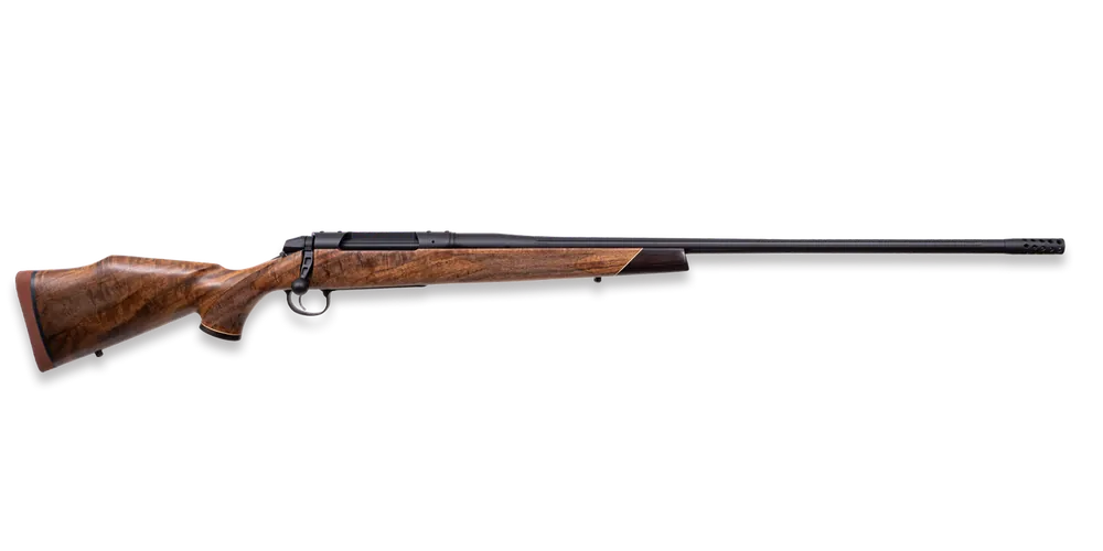 Weatherby 307 Adventure SD 22 Creedmoor Bolt Action Rifle with 22 Inch Graphite Black Fluted Threaded Barrel and 2 Inch Brake in Walnut and Rosewood Stock