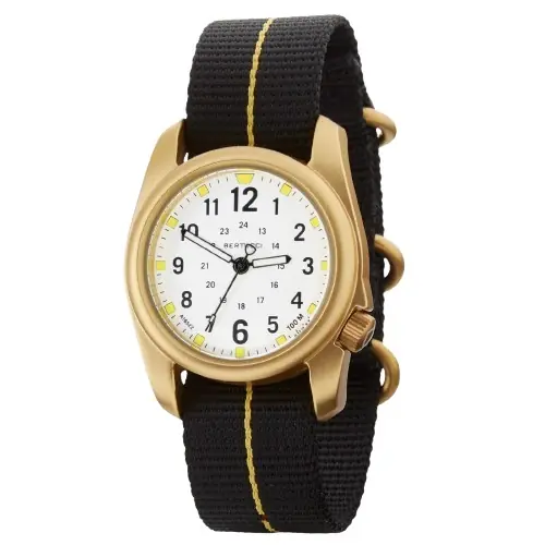 A-2a Golden Field - White Dial Gold Tone Case- 367g Black Gold Stripe Nylon Band
