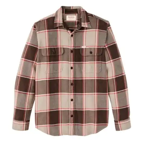 Men‘s Vintage Flannel Work Shirt - Tan/Orange/Multi Plaid - Medium