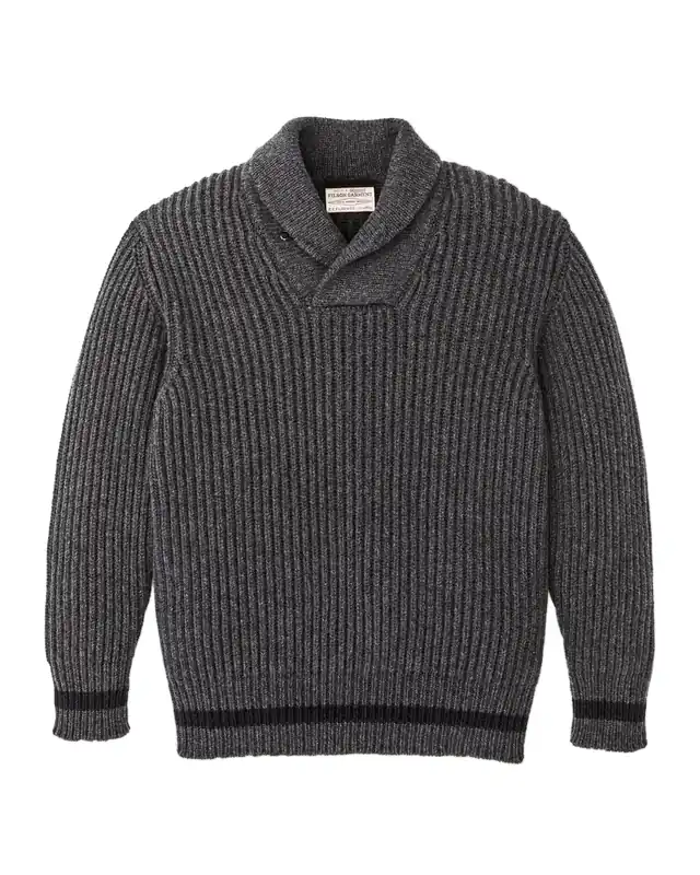 Men‘s Bristol Shawl Neck Sweater - Gray Heather/Dark Charcoal Stripe - Medium
