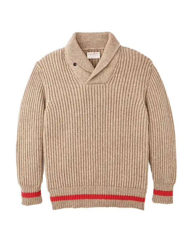 Men‘s Bristol Shawl Neck Sweater - Oatmeal Heather/Flame Stripe - XL