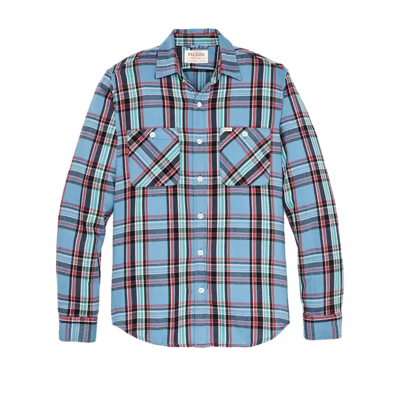 Men‘s Rangeland Flannel Shirt - Light Blue/Red Plaid - Medium