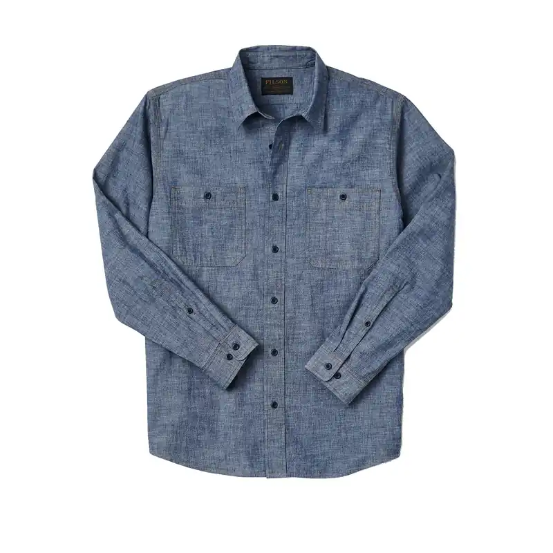 Men‘s Chambray CPO Shirt - Rinsed Indigo Chambray - XXL
