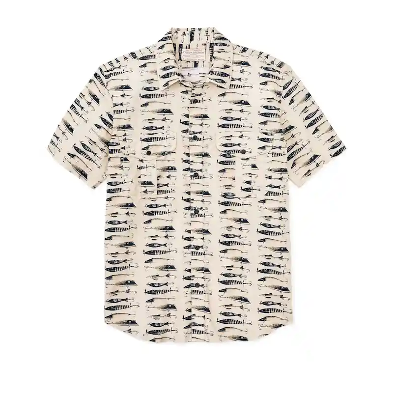 Men‘s Washed Short Sleeve Feather Cloth Shirt - Natural Lures - XXL